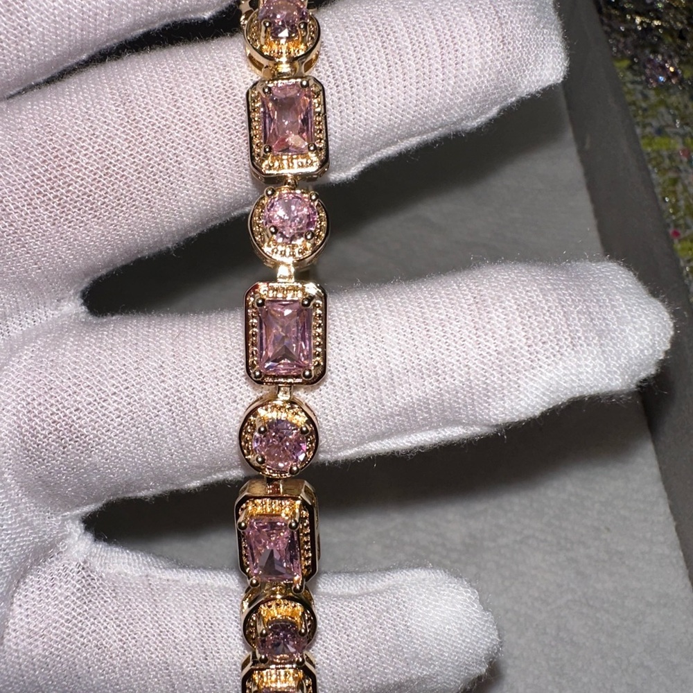 Elegant pink Moissanite Diamond gold-plated 925 brecelet